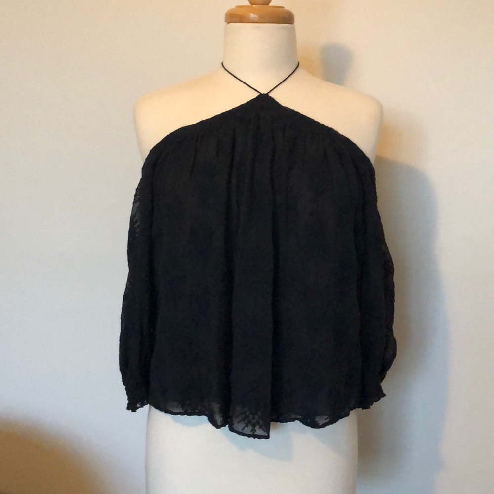 Off the shoulder embroidered silk top